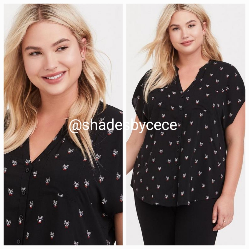 Torrid  Womens's Size 2X Challis Button Front Dolman Raccoon Sleeve Top Black